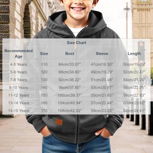 Boys Hoodies Zip Up Fall Jackets Fleece Lined Hooded Sweatshirts Dark Gray