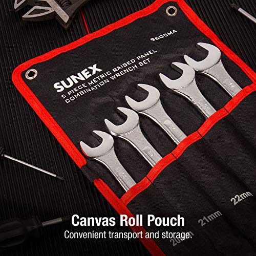 SUNEX TOOLS 9605MA 5 Piece Raised Panel Metric Combination Wrench Set (Raised Panel) CRV