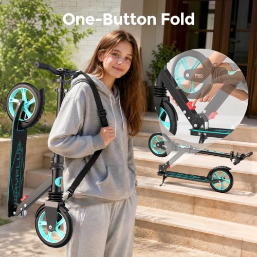 WAYPLUS Kick Scooter for Ages 6+,Kid, Teens & Adults. Max Load 240 LBS. Foldable, Lightweight, 8IN Big Wheels for Kids, Teen and Adults, 4 Adjustable Levels. Bearing ABEC10