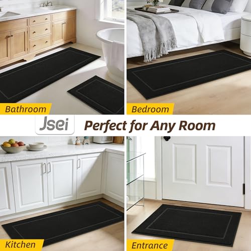 JSEI Non-Slip Bathroom Rugs, 2PCS Non-Slip, 24"x36"+24"x60", Black