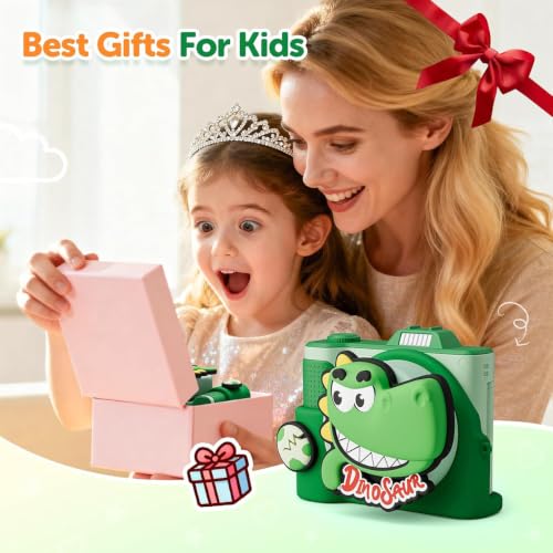 Kids Camera for Big Boys and Girls Flip Screen2.4+Telescopic Zoom 1080P Selfie Photo+Video Digital Camera for Age 5-12 with Cartoon Cover & SD Card Gift Best Chritmas Birthday Festival Gift(Green)