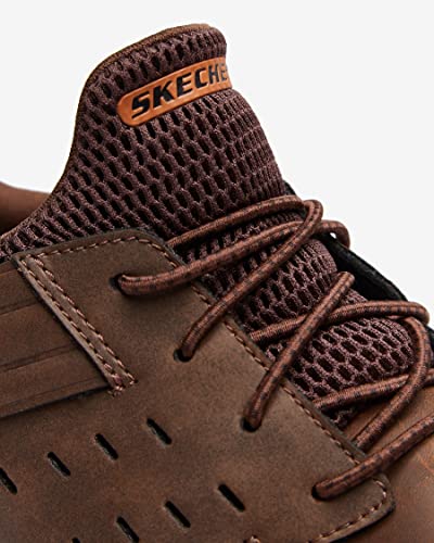 Skechers USA Men's Men's Delson 3.0-Ezra Leather Bungee Lace Slip On Sneaker, Brown, 14