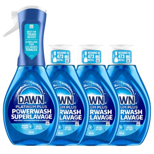Dawn Powerwash Spray, Dish Soap, Dishwashing Liquid, Fresh, 1 Starter Kit + 3 Refills, 4x473 mL
