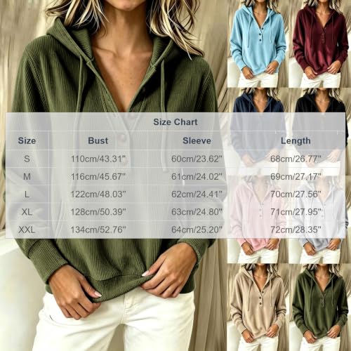 Women's Corduroy Hoodies Long Sleeve Half Button Oversized Sweatshirts Pink