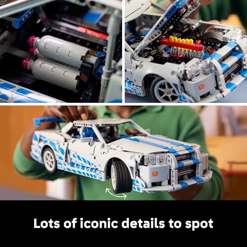 LEGO Technic 2 Fast 2 Furious Nissan Skyline GT-R (R34) Car - DIY Kit and Building Set for Adults - Collectible Model Street Racer with Drift Function - Gift for Car Enthusiasts and Movie Fans - 42210