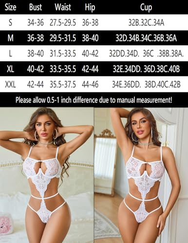 Avidlove Women's Sexy Front-Opening Lingerie Underwired Bodysuit Lace Teddy Cutout One Piece Babydoll