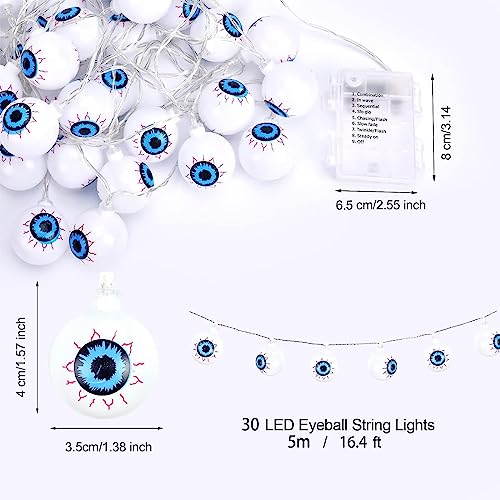 Décoration d'Halloween pour intérieur et extérieur : Guirlande lumineuse de 5 m avec 30 LED en forme d'yeux