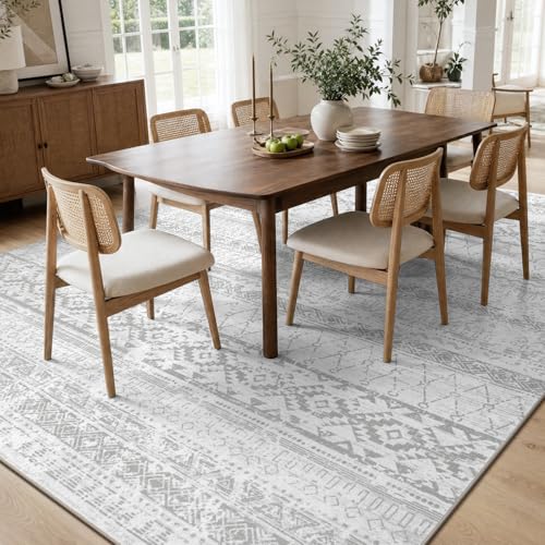 Area Rug 5x7 Rugs for Living Room Bedroom Carpet Boho Modern Moroccan Washable Rugs for Bedroom Dining Living Room Rug Neutral Rug Home Room Grey