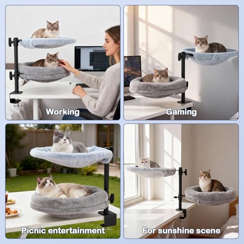 Odoland Cat Desk Bed, 2-in-1 Double Layer Bed with Adjustable Height