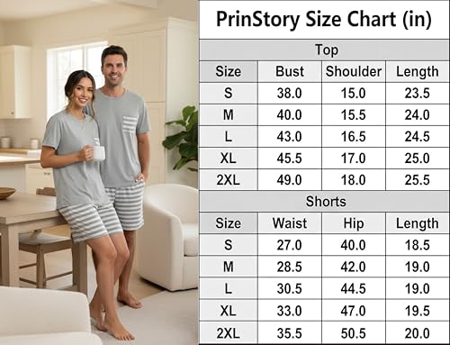PrinStory Womens Pajamas Set 2 Pcs Summer Lounge Pjs Gray White Star XL