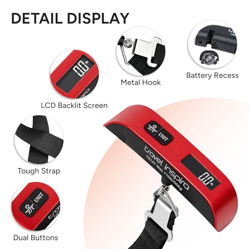 travel inspira Luggage Scale, Digital Hanging 110lb Rubber Paint Red
