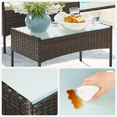 SONGMICS Patio Furniture Set, Outdoor PE Rattan Conversation Sets | Outdoor Table and 2 Chairs, Loveseat, Patio Garden Furniture, for Balcony Deck, Brown and Beige UGGF004KZ02