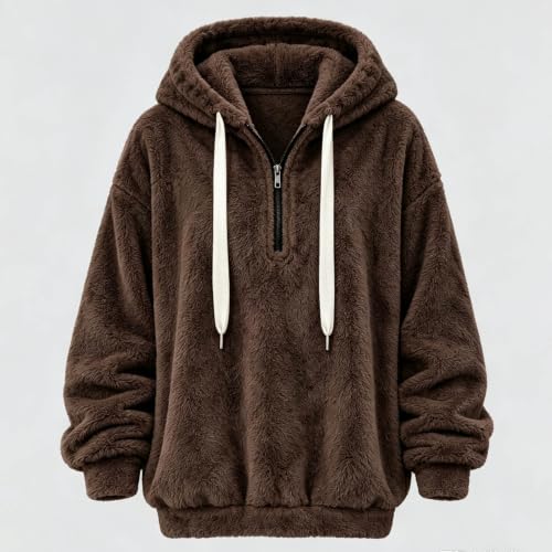 Zip Up Hoodie Hoodies for Women Fall Warm Jacket with Pocket Brown