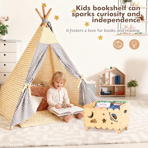 Kids Bookshelf, Montessori Toddler Bookshelf for Kids 2 Adjustable Dividers | Nursery Shelves, Baby Book Shelf for Kids Rooms,Playroom,Classroom,Bedroom Bookcase Storage Organizer,Lightweight Portable