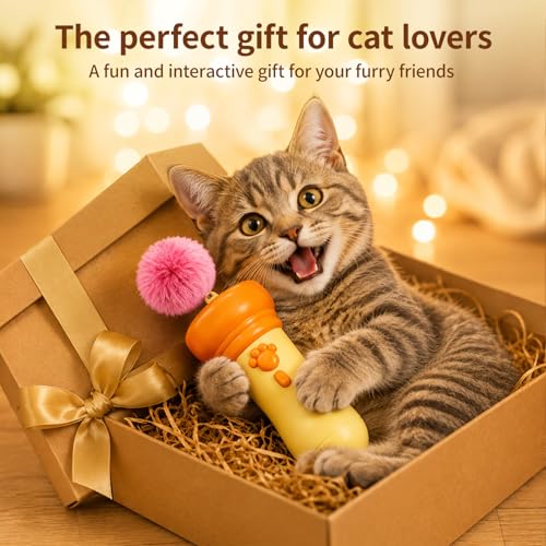 Automatic Cat Teaser Launcher, Cat Balls Fetch Toy with Retractable Rope and Fuzzy Ball, Interactive Cat Toys for Indoor Cats Enrichment Toy((Suggest Horizontal Catapult.batterie not Included)