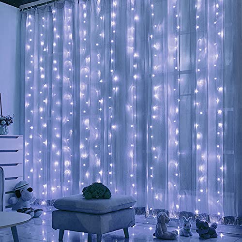 Home Lighting Window Curtain String Lights, 300 LED 8 Lighting Modes, Copper String Lights with Remote Control, USB Powered, Waterproof for Christmas Bedroom Party