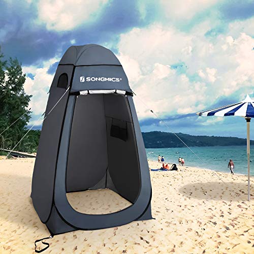 SONGMICS Portable Pop Up Tent, Dressing Room Privacy Shelter, for Outdoor Camping Fishing Beach Shower Toilet, with Zippered Carrying Bag, Dark Grey-Blue GPT01GY