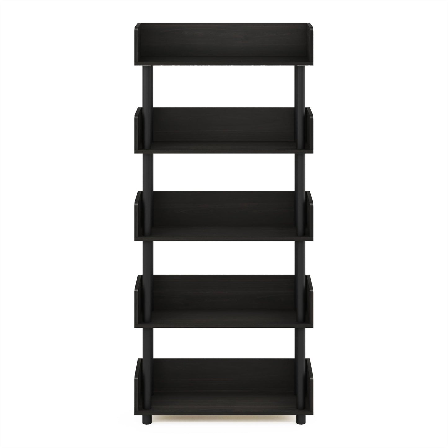 Furinno Turn-N-Tube Storage Shelves, 5-Tier Open Book Shelf with Round Corner Top Edges, Corner Shelf, for Living Room, Bedroom, Home Office, Espresso