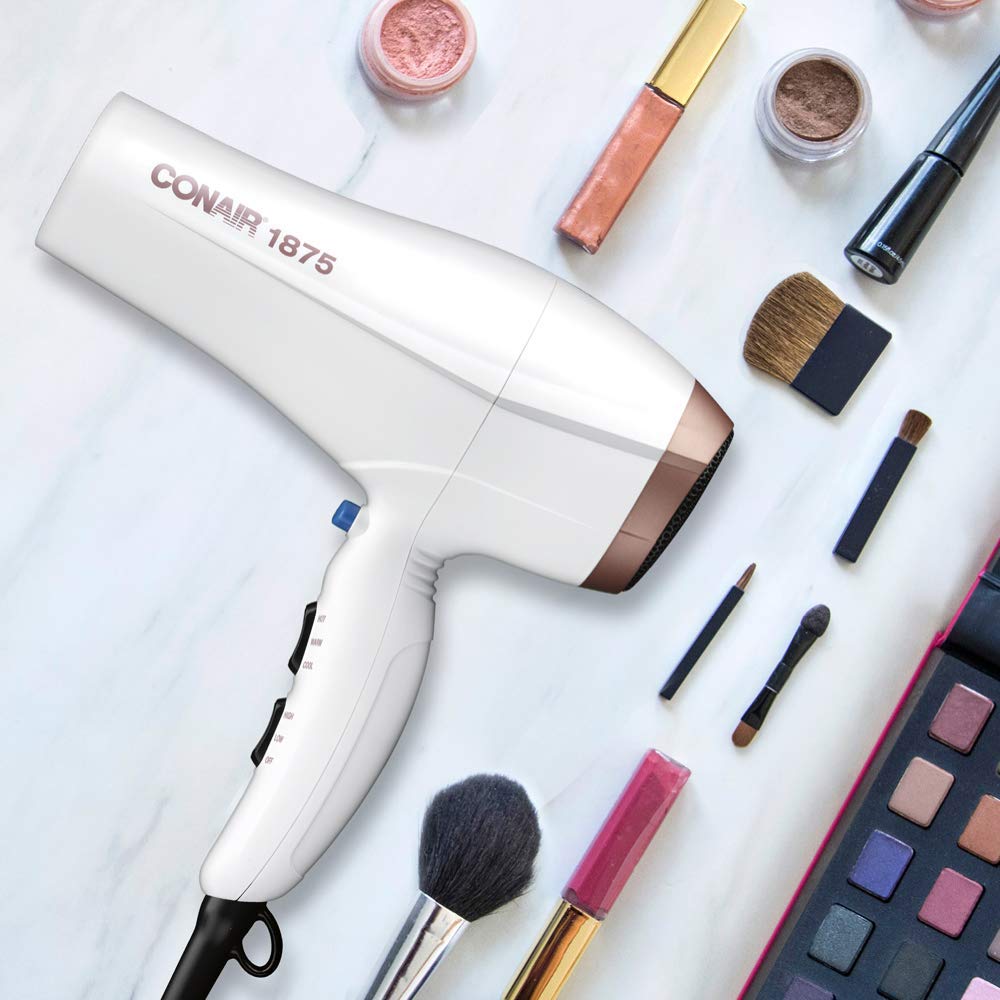 Conair Double Ceramic 1875W Hair Dryer, 3 Heat/ 2 Speed Blow Dryer, Powerful and Fast Drying, Includes Concentrator, Cool Shot Button, Removable Filter, White, Travel hair dryer : Amazon.ca: Beauty & Personal Care