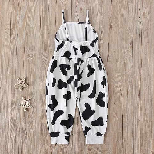 Bellcoco Toddler Baby Girls Jumpsuit One Piece Mermaid Romper Sleeveless Strap Summer Outfits Pockets Clothes 1-6 Years, E Cow 3-4 T