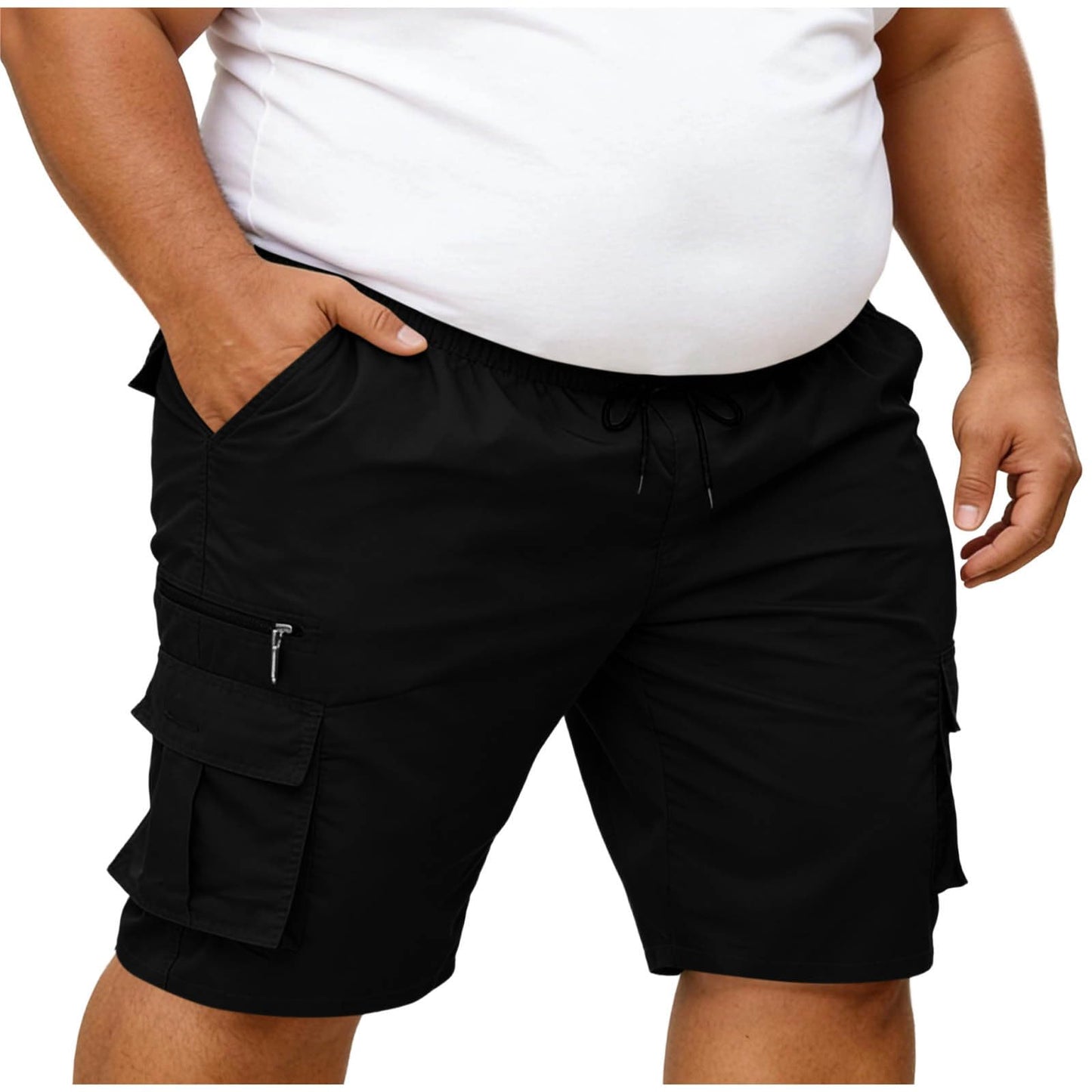 Men's Travel Lightweight Cargo Shorts Casual Quick Dry Comfort Hiking Shorts Elastic Waist Short Pants with Pocket Black,Small