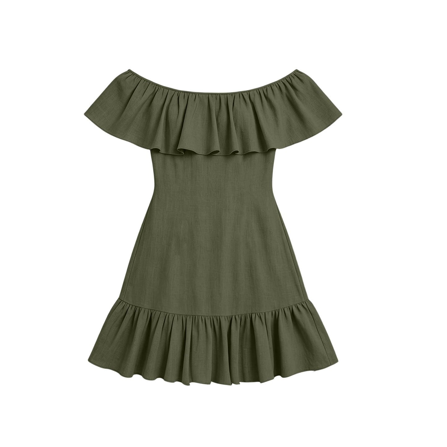 Spring Dresses for Women 2026 Dresses Women Summer Trendy Casual Flowy Dress Off Shoulder Ruffle Elegant A Line Beach Party Vacation Sundress 2026 Army Green S