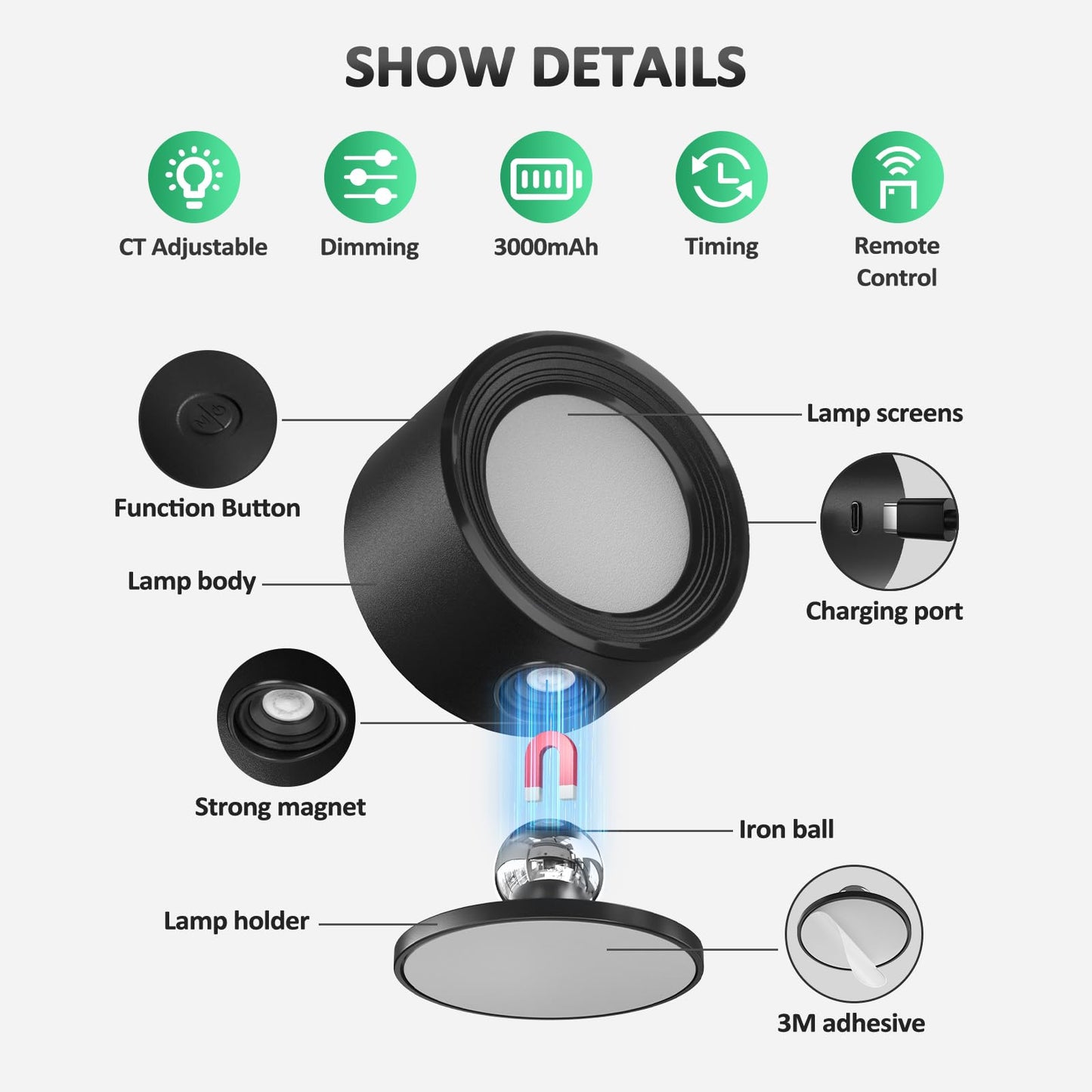Racokky LED Wall Mounted Lights with Remote, Rechargeable Wall Sconces