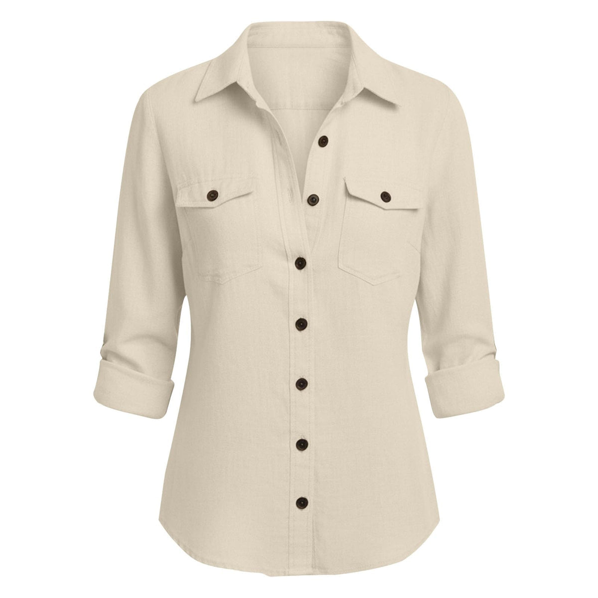 Linen Work Shirts Women Long Sleeve Dressy Blouse Comfy Button Down Work Tops Trendy Collared Tshirt for Office Beige