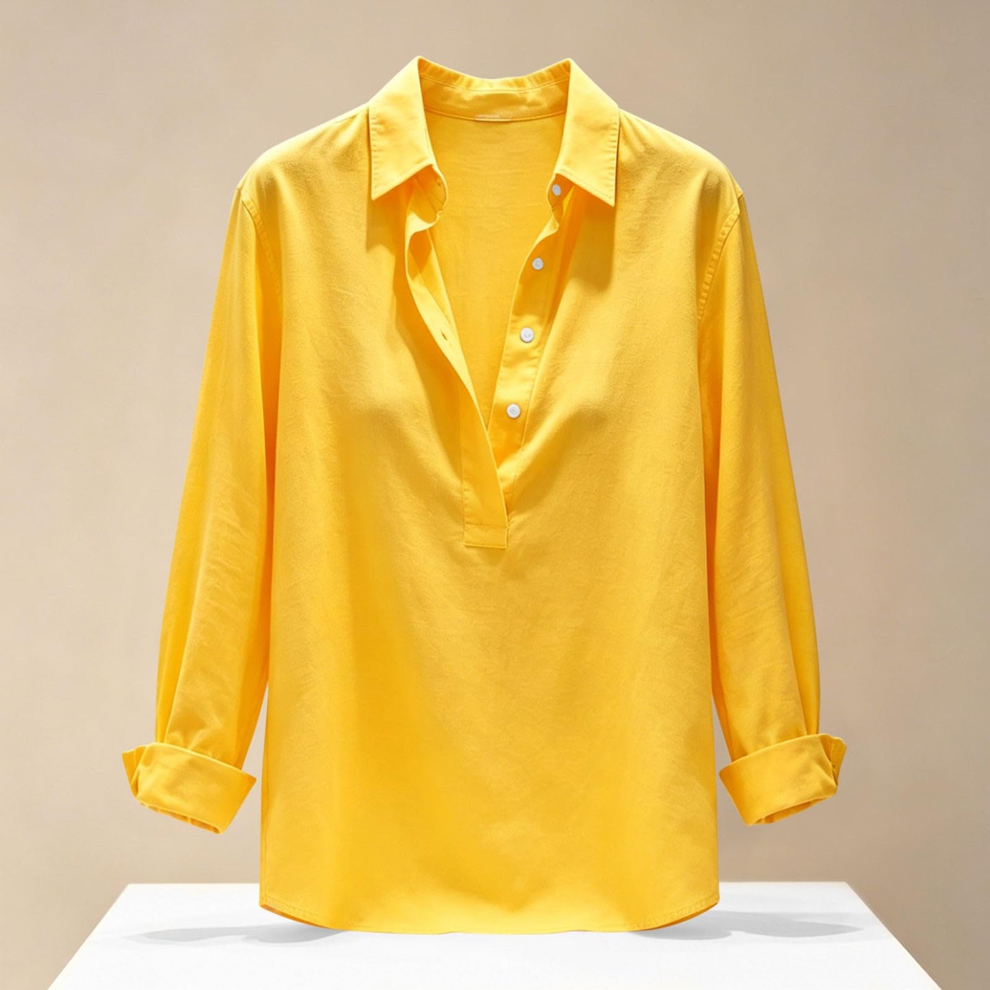 Cotton Tshirt Women Women's Cotton V-Neck Tunic Shirts Long Sleeve Rolled Casual Blouses Half Button Down Casual Loose Fit Lapel Tops Yellow Small