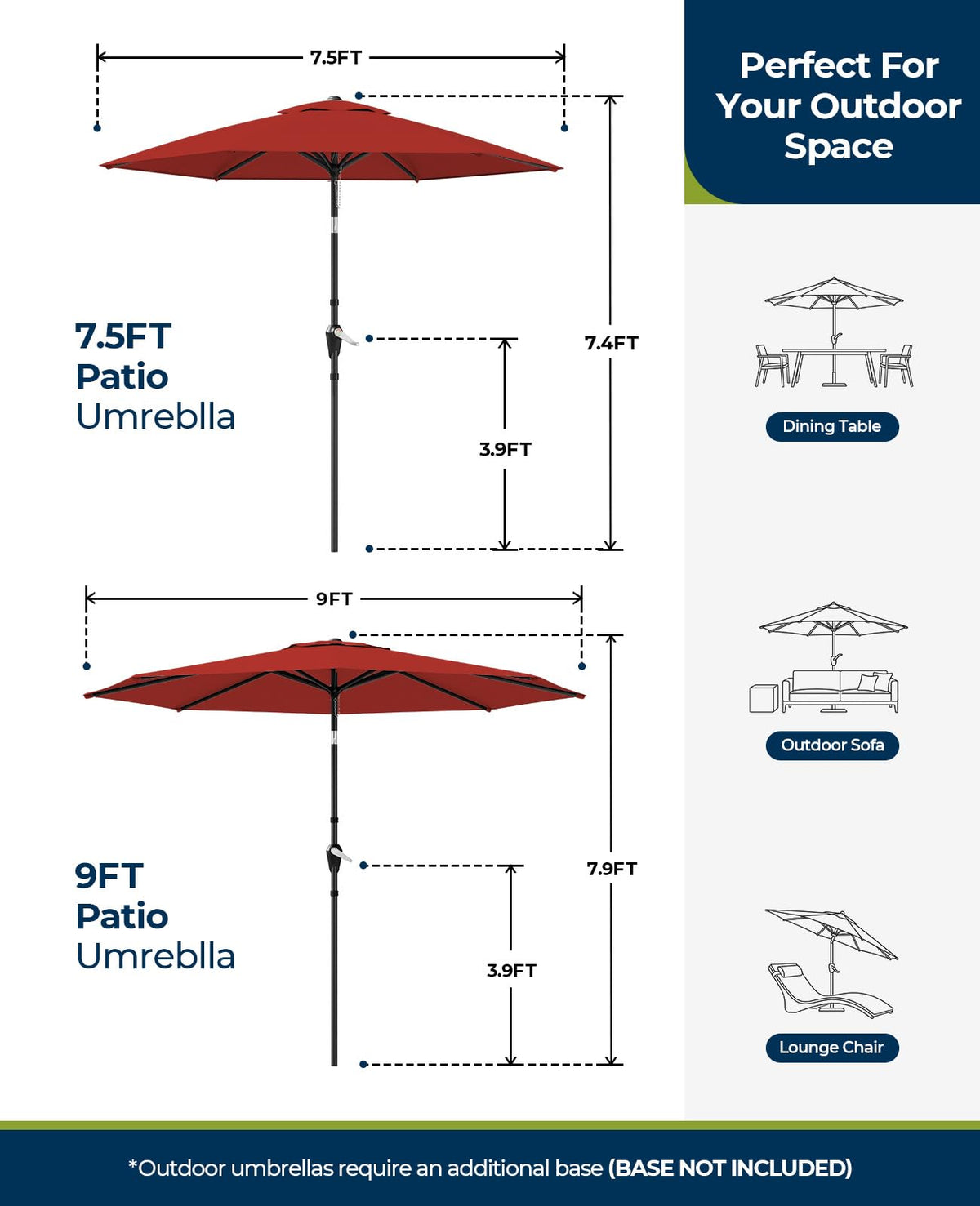 MUCHENGHY 7.5ft Patio Umbrella, Outdoor Market Table Umbrella with Push Button Tilt and Crank, 6 Ribs UV Protection Sun Shade for Lawn, Deck, Garden, Fishing, Backyard & Pool(Burgundy Red)