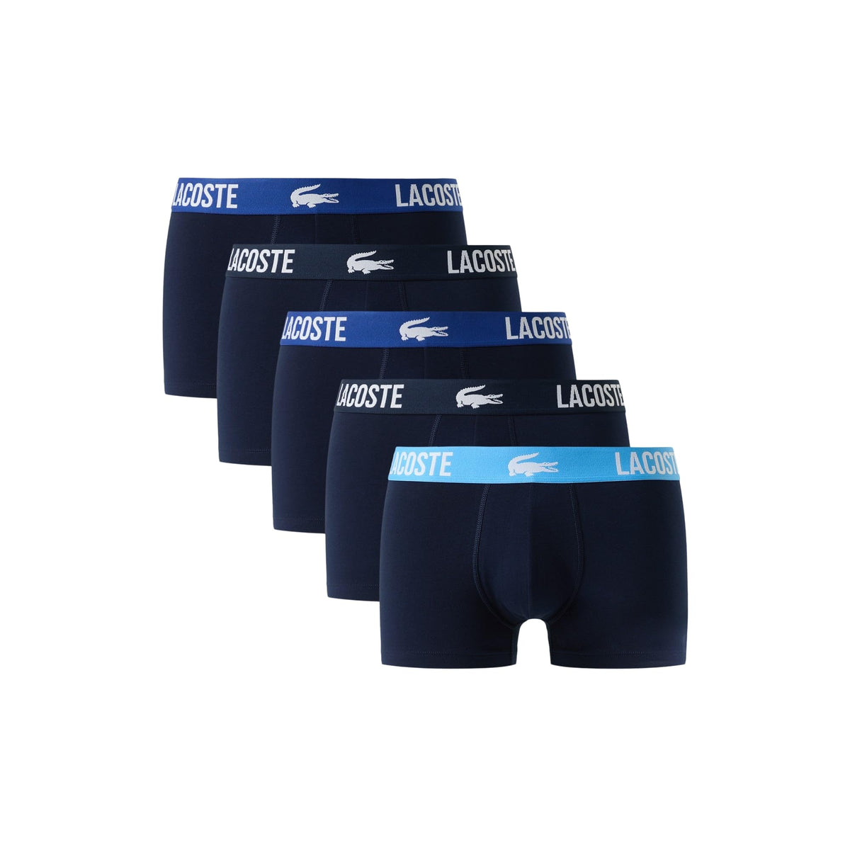 Lacoste Men's Cotton Stretch Croc Trunks, 5-Pack (Amazon Exclusives), Navy Blue/Captain/Argentina, X-Large