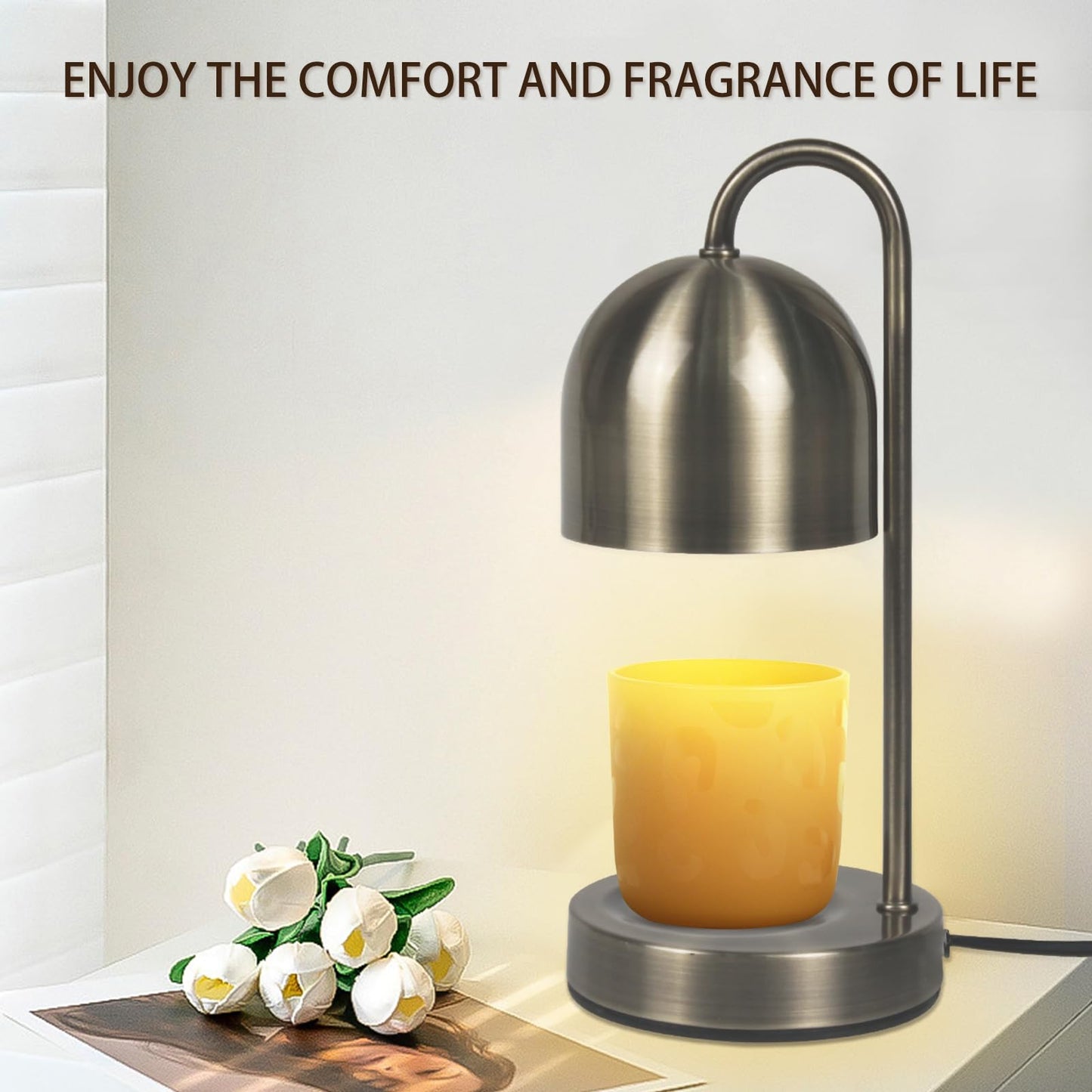 YudouTech Dimmable Candle Warmer Lamp - Copper Metal Candle Wax Warmer with 2 * 50W Bulbs, Timer & Dimmer, Perfect for Bedroom and Living Room Decor