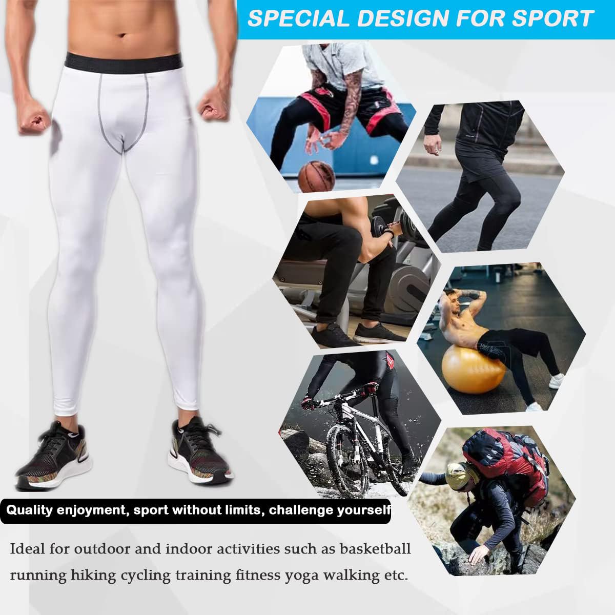Smatstyle Men’s Compression Pants Athletic Compression Leggings Sports Tights Fit Running Base Layer Workout Basketball Gym (CA/US, Alpha, Large, Regular, Regular, White)
