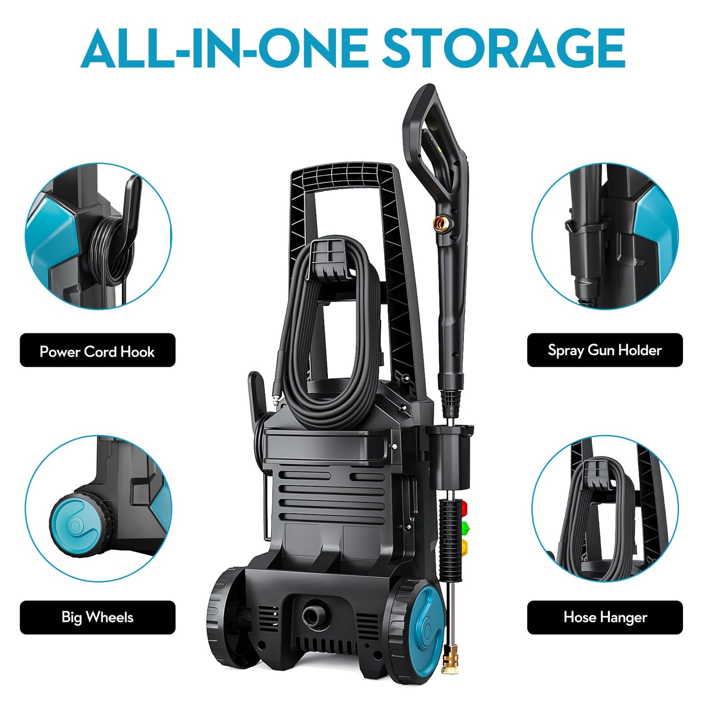 Electric Pressure Washer, 4000PSI High Pressure Washer with 23ft Outlet Hose & 4 Quick Nozzles, 2.6GPM Power Washer with Soap Cannon, Great for Cleaning Car, Siding, Driveways, Fencing