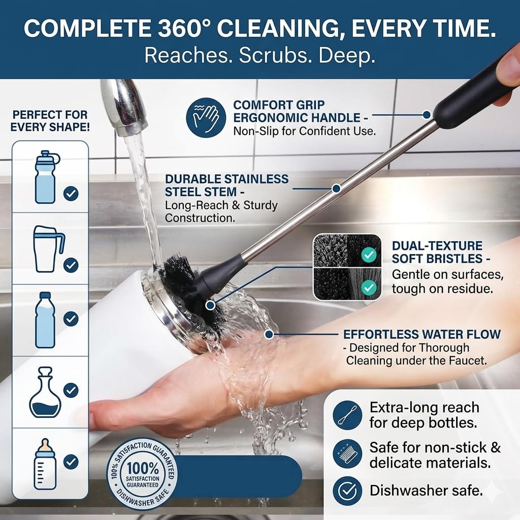 ALINK 11-Pack Bottle Cleaning Brush Set - Long Handle Bottle Cleaner for Washing Narrow Wine/Beer Bottles, Thermos, HydroFlask Tumbler, Sports Water Bottles, Kettle/Lid Brush, Straw Brush Black