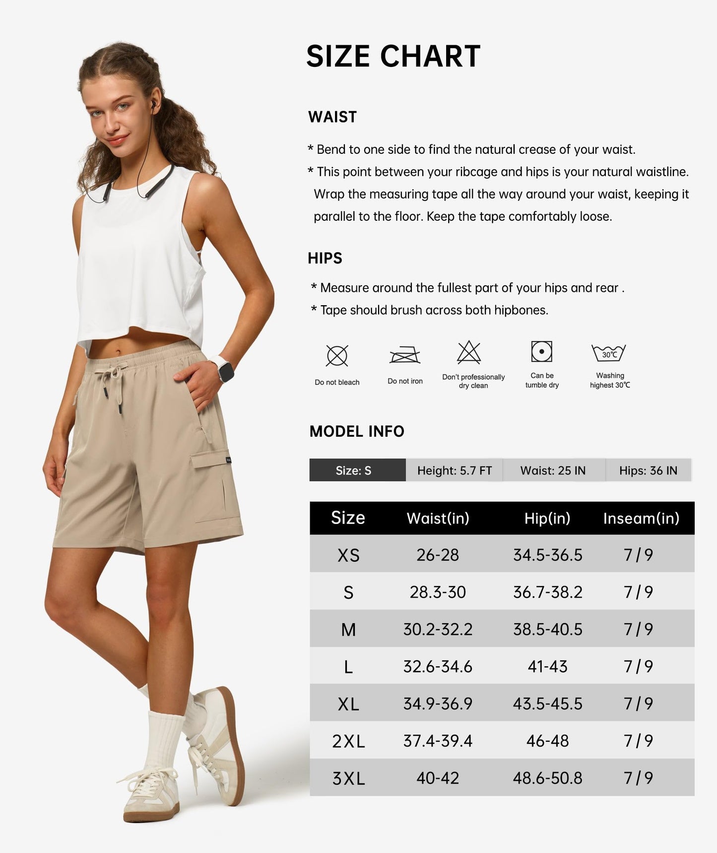 Willit Women's 7'' Hiking Cargo Athletic Shorts with Zipper Pockets Quick Dry for Camping, Golf, Travel Water Resistant Khaki M