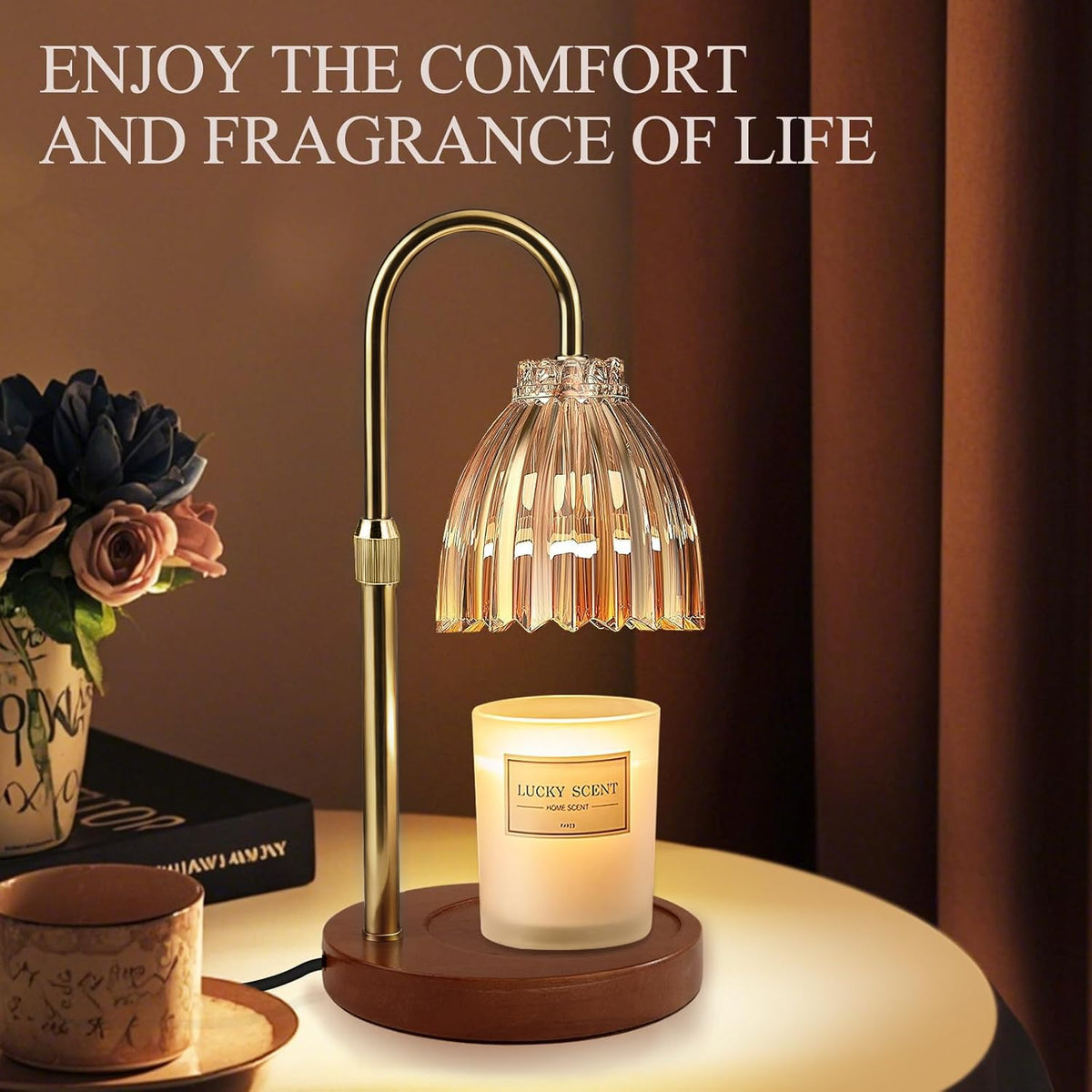 YudouTech Candle Warmer Lamp, Adjustable Height Electric Candle Warmer Lamp with Timer and Dimmer Stylish Design for New Home Office Modern Décor Gifts,Brown