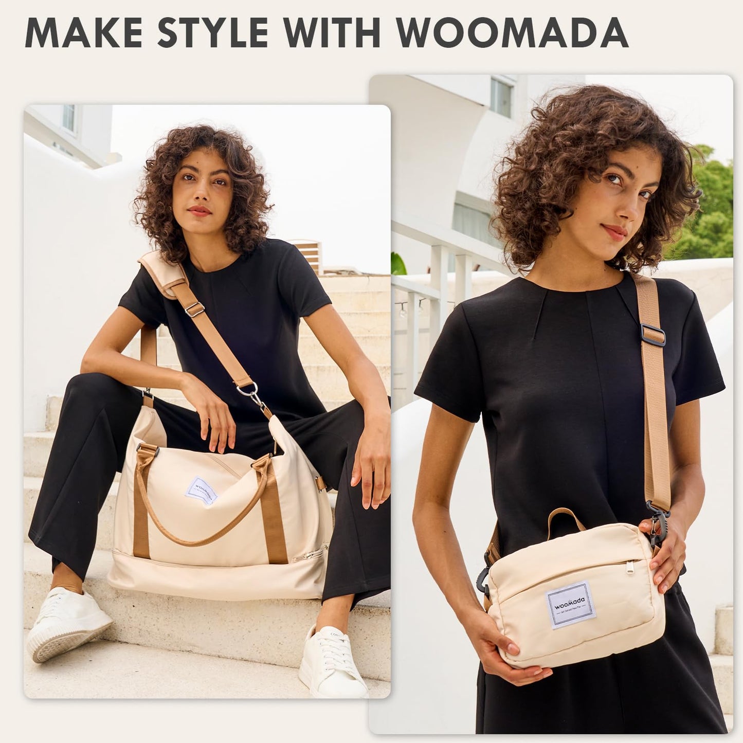 WOOMADA Weekender Overnight Bag for Women, Shoulder Travel Duffel with Shoes Compartment,Gym Bag with Toiletry Bag(Black Leopard)