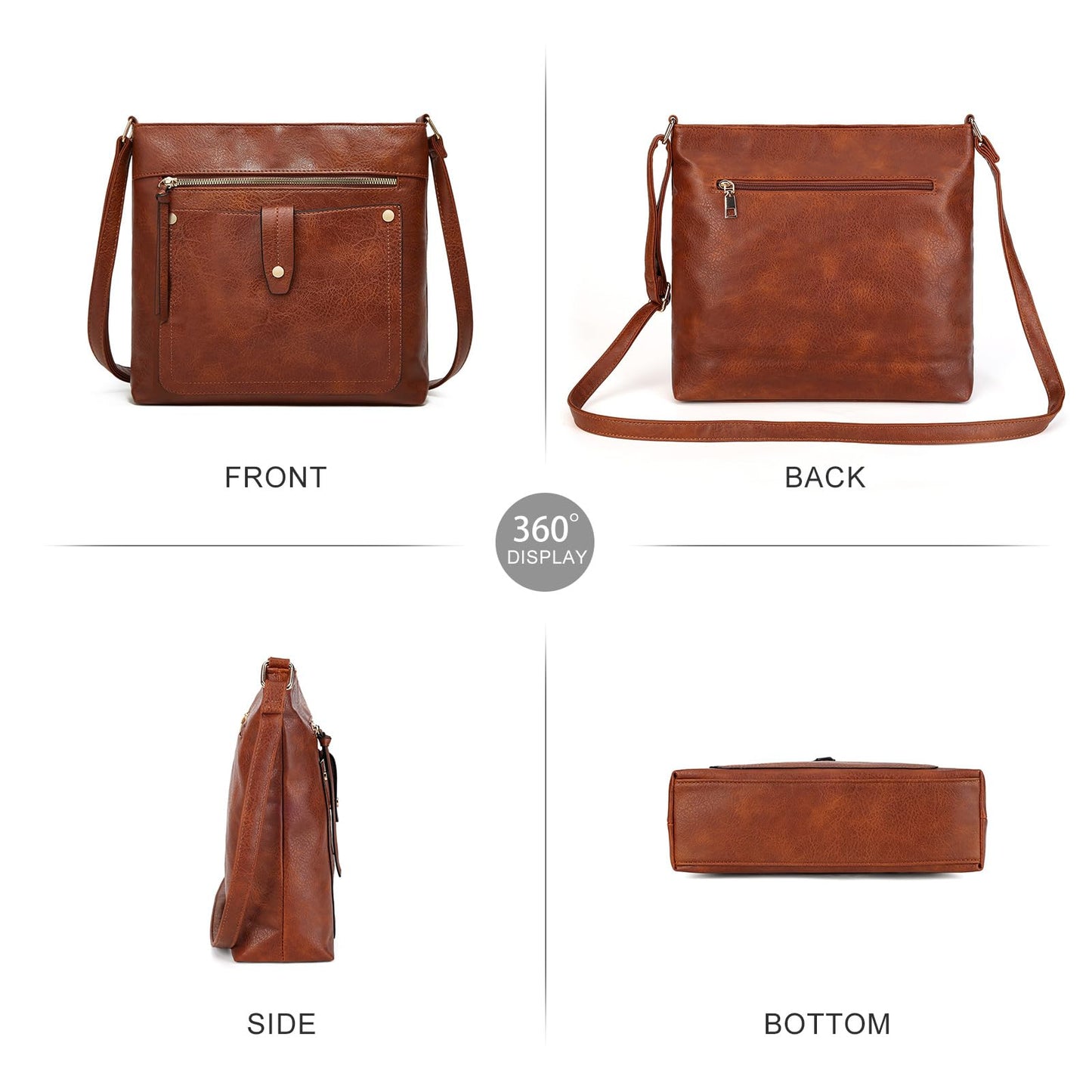 Crossbody Purses for Women, Multi Pocket Casual Crossbody Bag, Adjustable Strap Shoulder Bag (Brown)