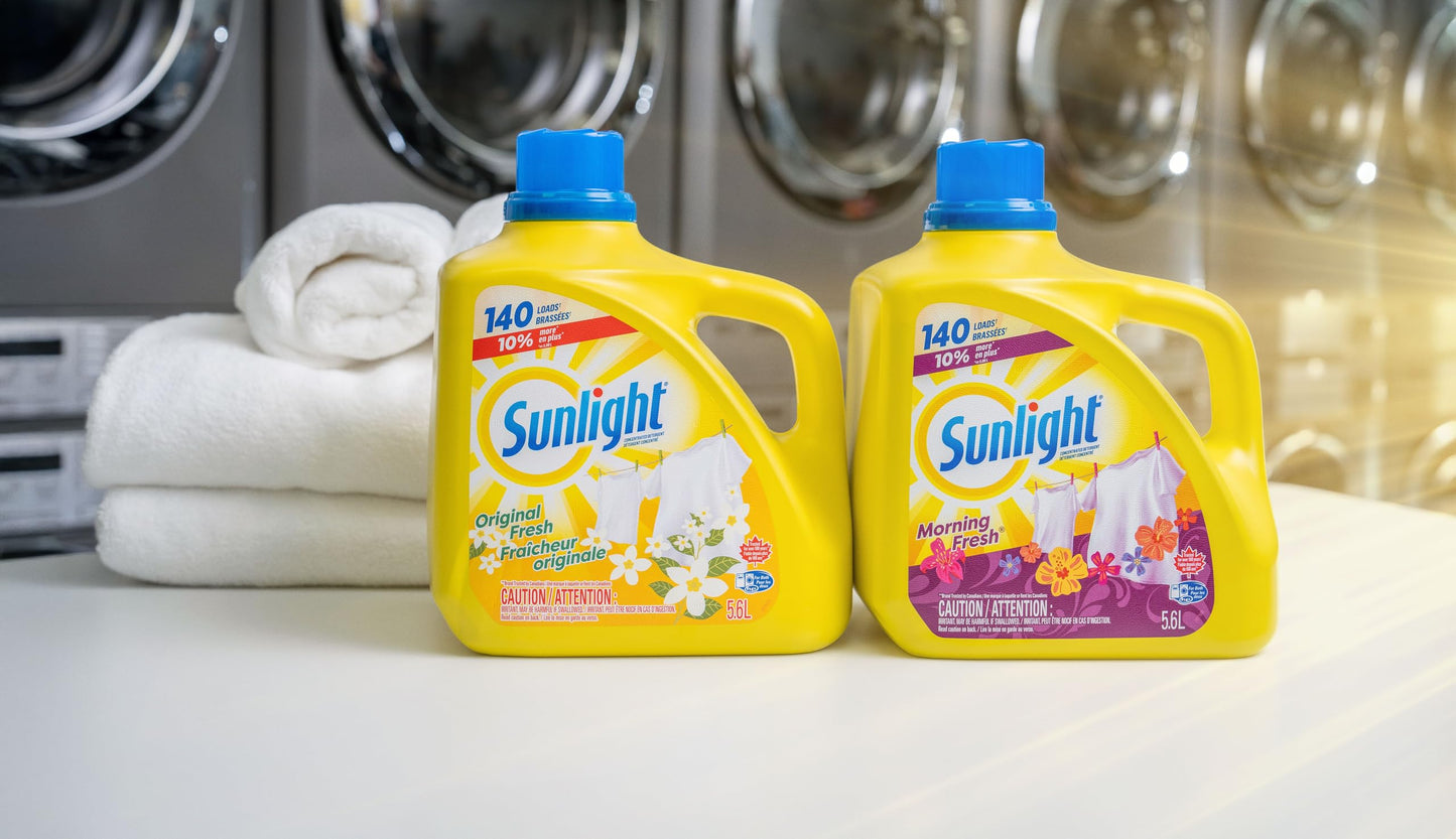 Sunlight Original Fresh Concentrated Liquid Laundry Detergent, Brightens and Whitens Clothes, 5.6L, 140 Wash Loads, HE Compatible
