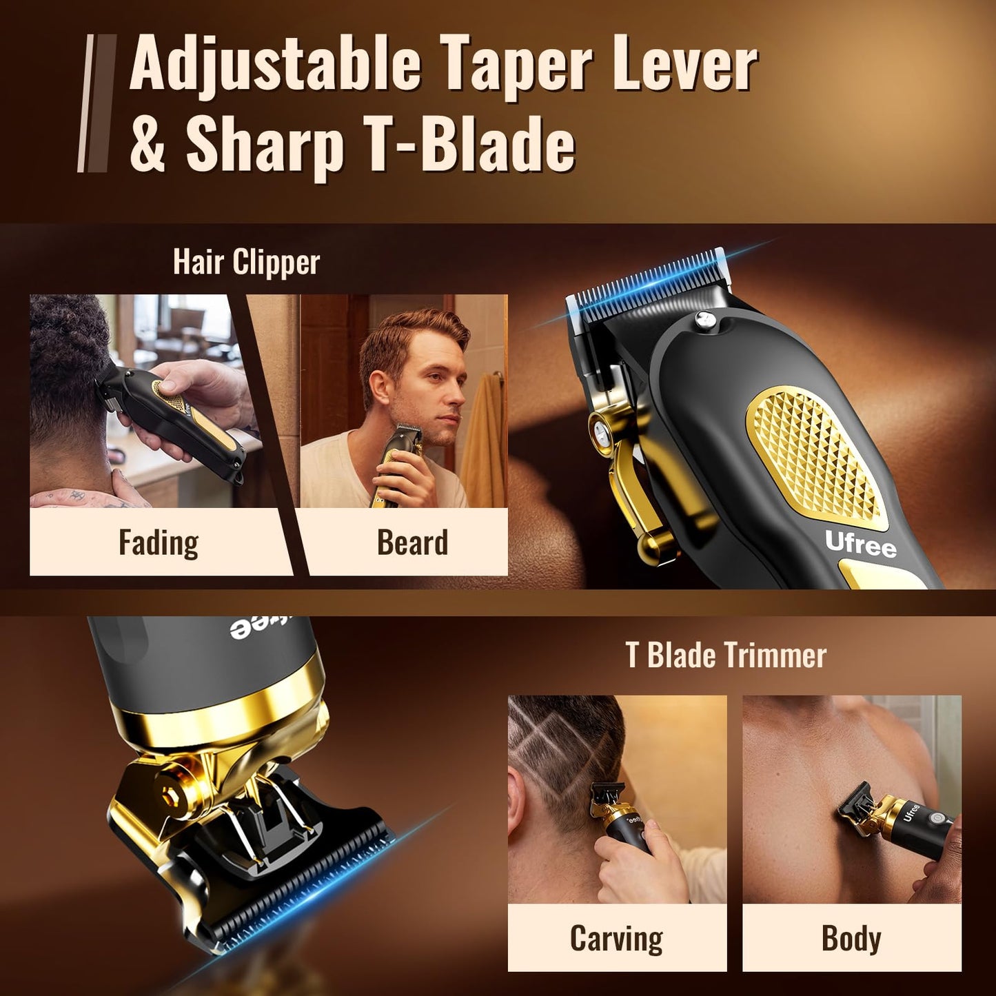 Ufree Hair Clippers for Men, Clippers and Trimmers Set, Cordless Barber Clippers, Grooming Kit, Gifts for Men