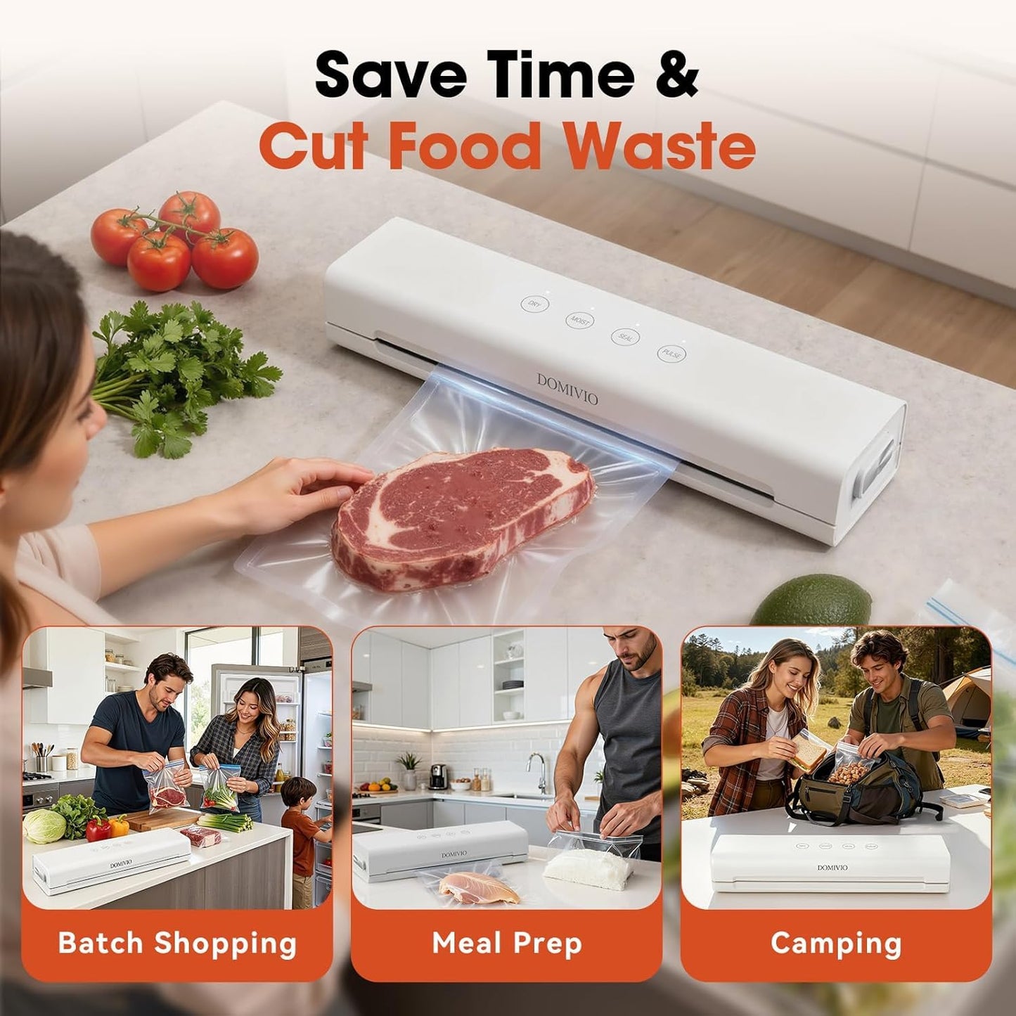 🚨𝗣𝗥𝗜𝗖𝗜𝗡𝗚 𝗘𝗥𝗥𝗢𝗥🚨 DOMIVIO Vacuum Sealer Machine with Cutter for Food Storage, Includes 20 BPA-free Bags, Dry/Moist Modes, Compact Design, Food Sealer for Meal Prep and Sous Vide