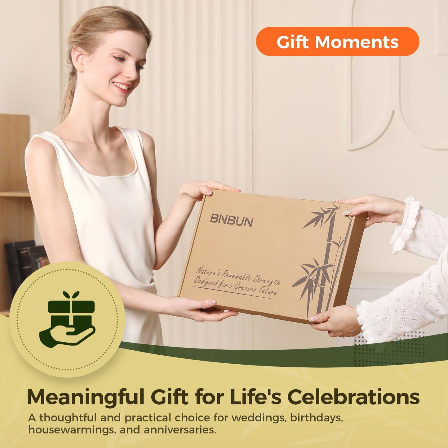 BNBUN Bamboo Cutting Board for Kitchen, Wooden Cutting Board 3-Piece Set with Non-Slip Mat Deep Juice Groove and Built-in Handles, Wood Cutting Board for Meat Vegetables Fruit Ideal Gift for the Home