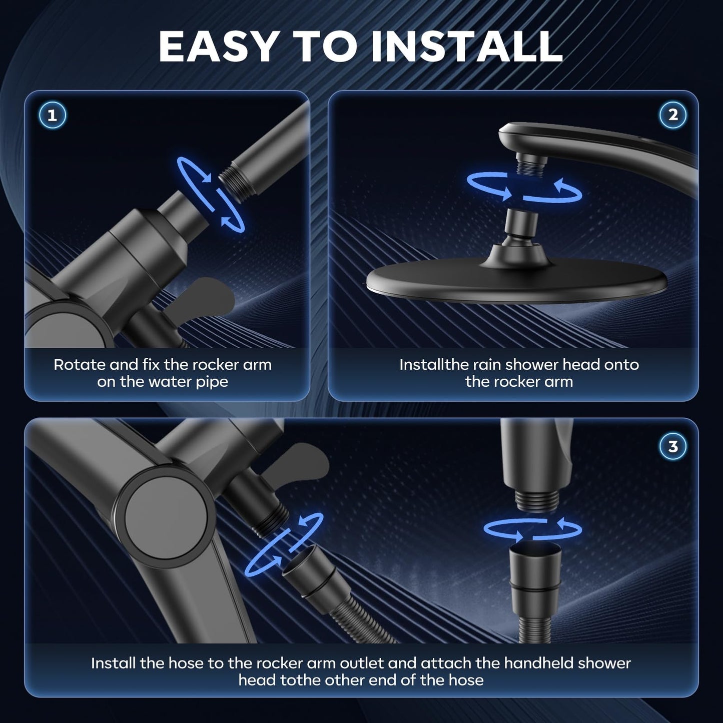 Rain Shower Head with Handheld,Dual Shower Head with Hose,Detachable 10" High Pressure Shower Head Combo with 9 Settings Shower Spray Built-in Magnetic Docking & Power Wash Mode (Black)