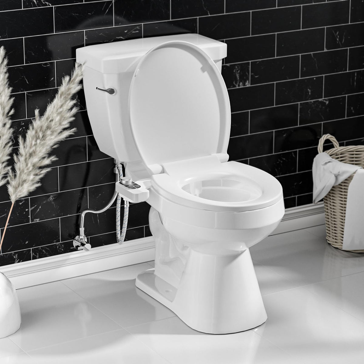 SAMODRA Non-Electric Bidet Attachment for Toilet – Self-Cleaning Dual Nozzle (Frontal & Rear Wash), Adjustable Water Pressure, Fits Most Toilets, Easy Installation (Classic Black/Silver)