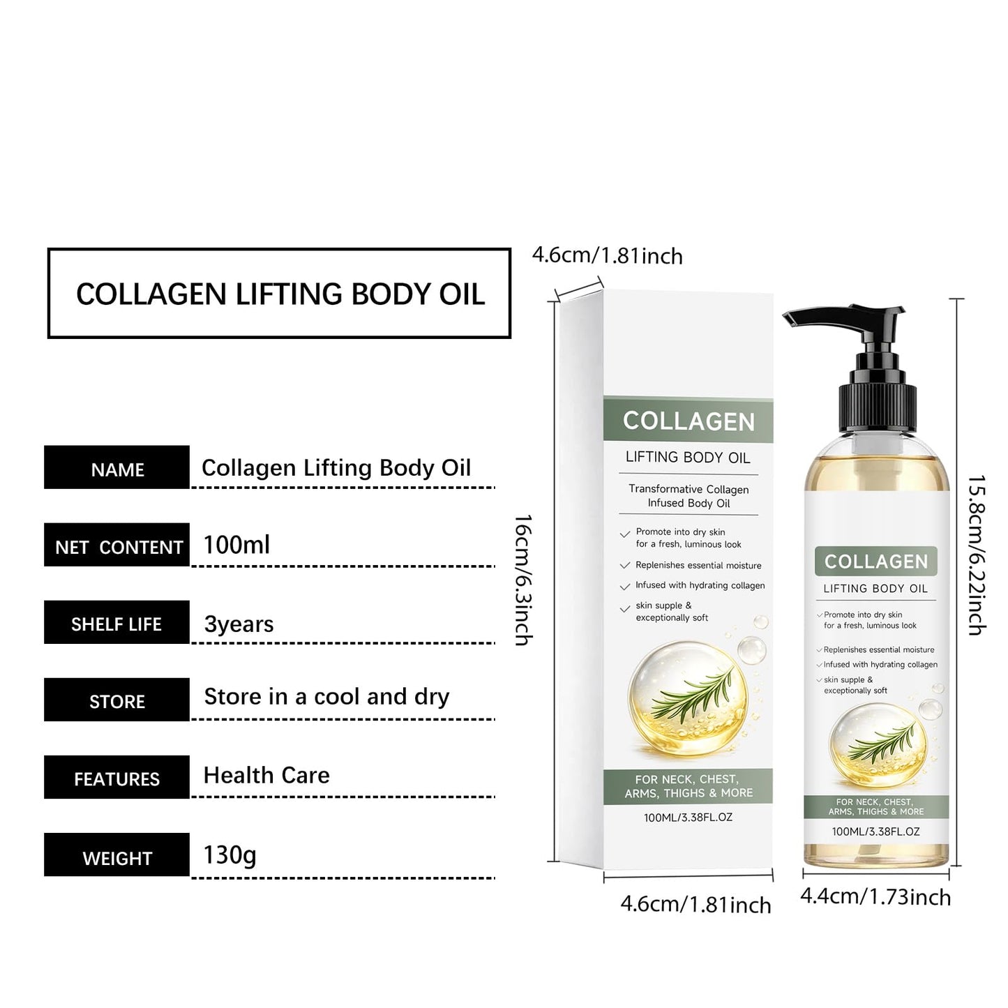 Collagen Lifting Body Oil for Crepey Skin, 100 mL