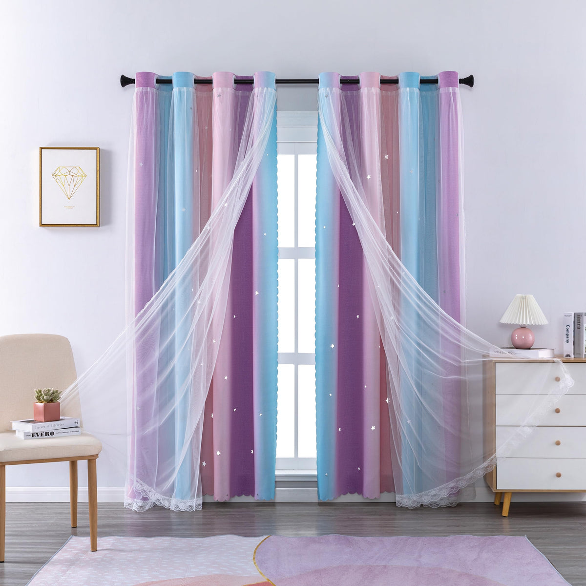 XiDi Blackout Rainbow Curtains 2 Panels for Girls Kids Bedroom Nursery Living Room Decor Rideaux Occultants Drapery with Eyelet for Windows W52xL84 Inch Wall Decals