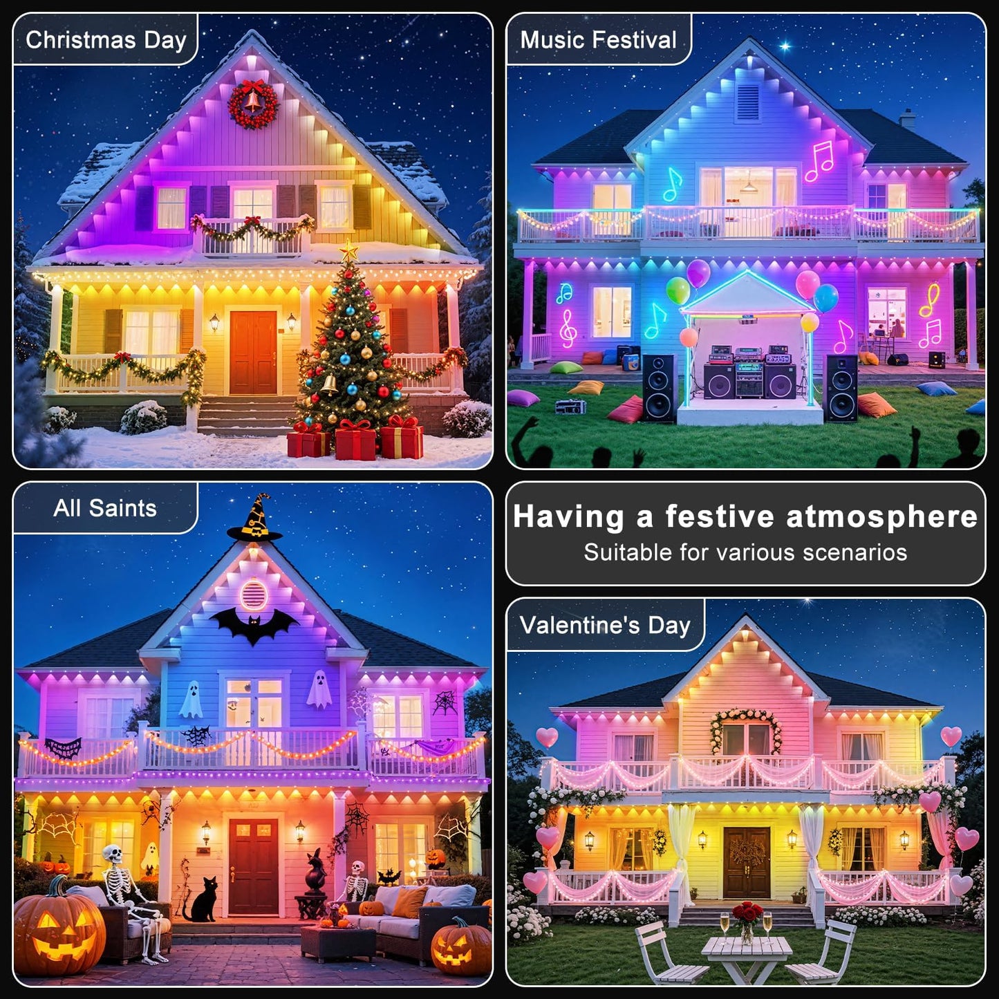 100FT/30M Permanent Outdoor RGB Lights - IP67 Waterproof with Smart App Control Remote,DIY Scene Modes, Music Synchronization,Eaves Lights for Garden Decor,Deck,Christmas