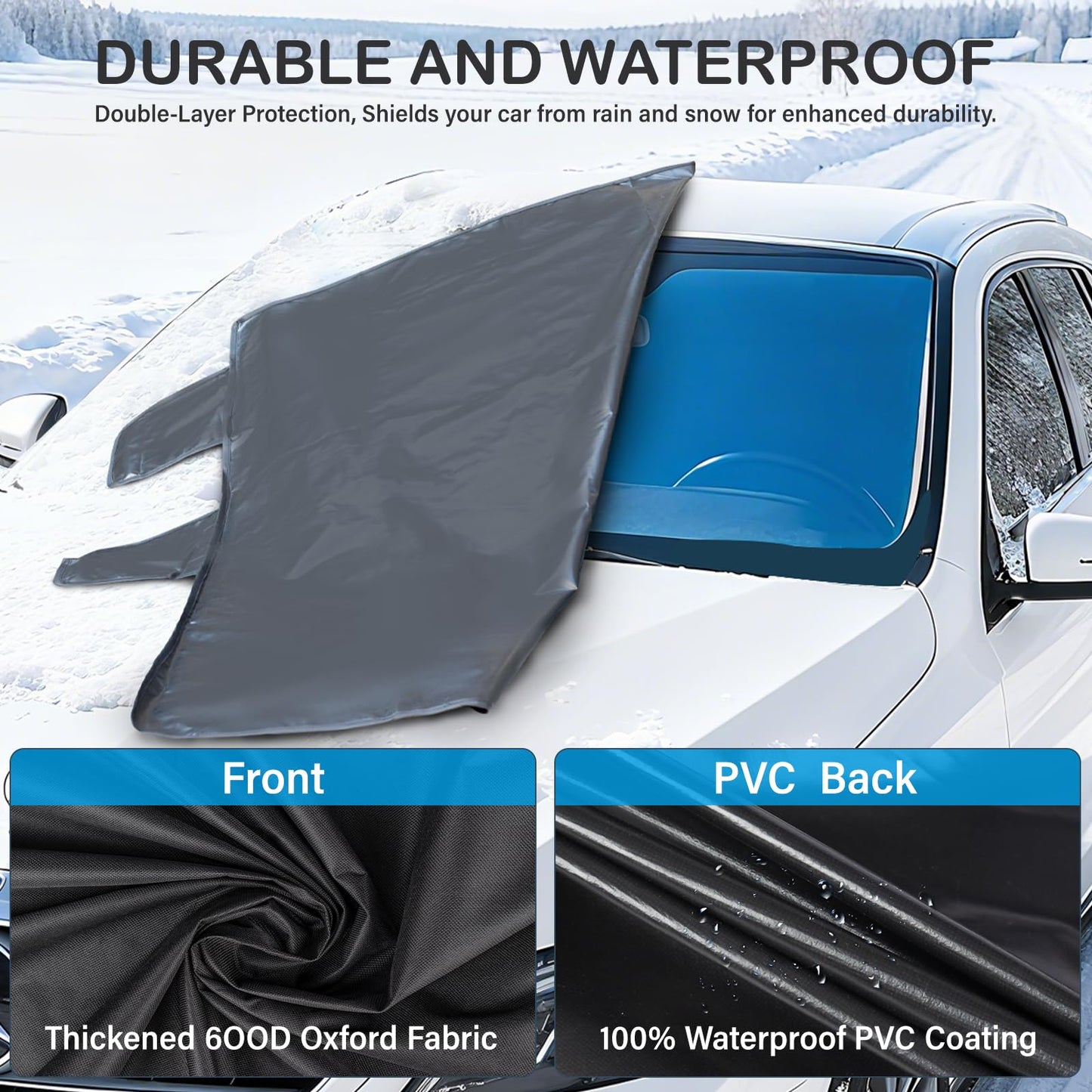 Instraella Windshield Cover for Ice and Snow, Heavy Duty Oxford Fabric, Secure Fit Windproof Frost Snow Cover Windshield Protector for Cars, Compact SUVs, Trucks, Winter Car Accessories(M)