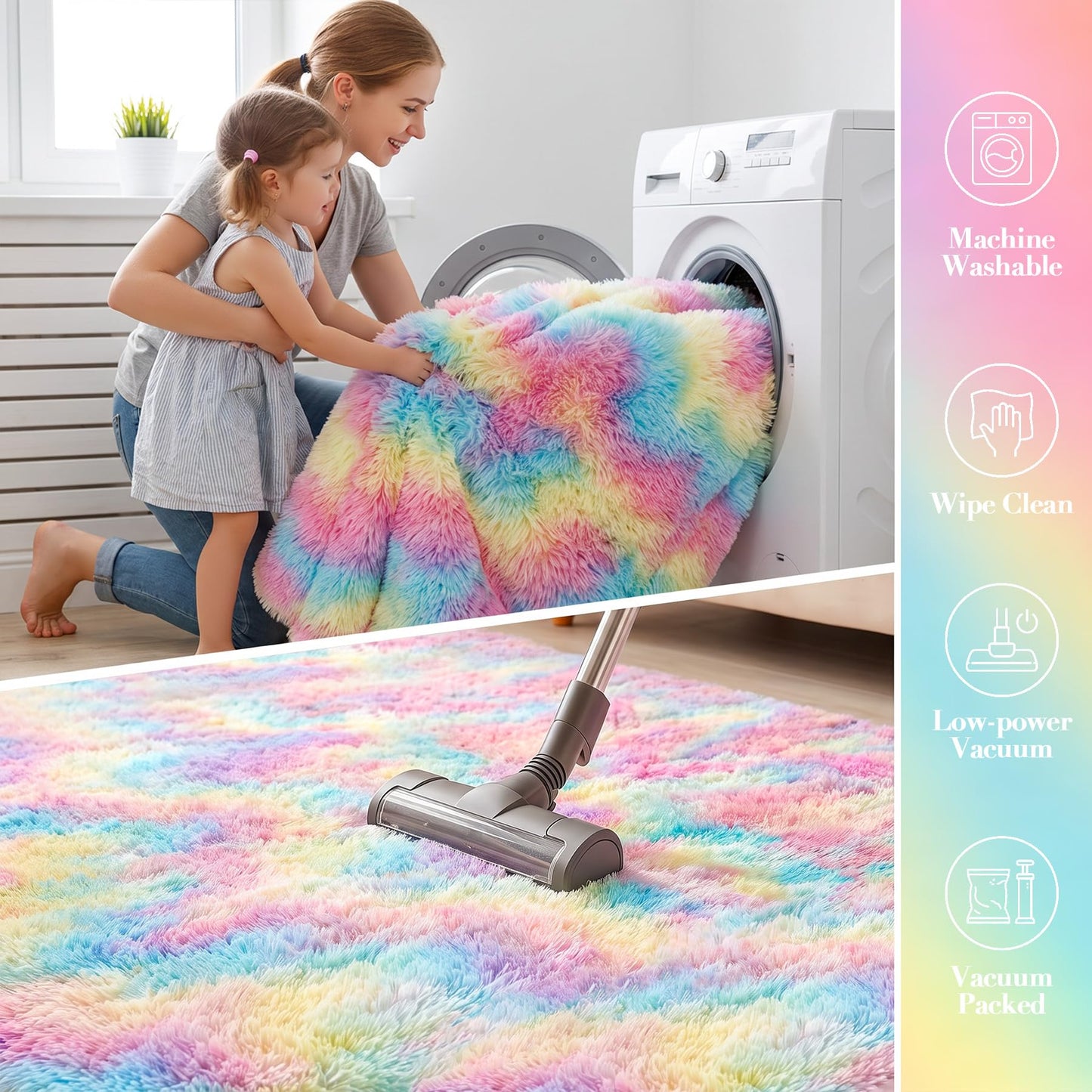 Huiuhjirug Rainbow Fluffy Rug,5x7 Washable Carpet for Living Room Girls Kid